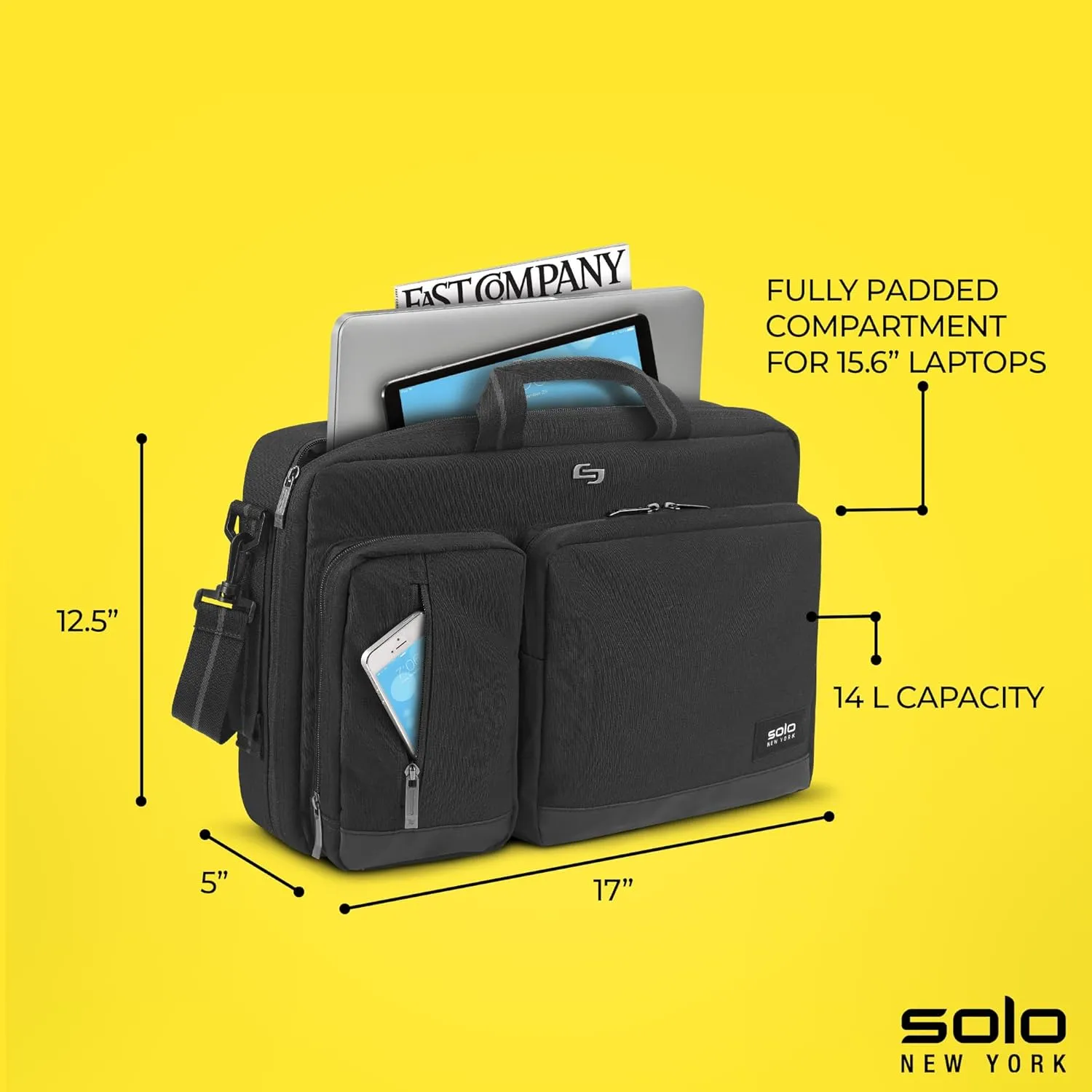 Solo New York Hybrid Briefcase Backpack - Laptop Carrying Bag, Fits 15.6" Computer, Brief for Travel & Work - Duane