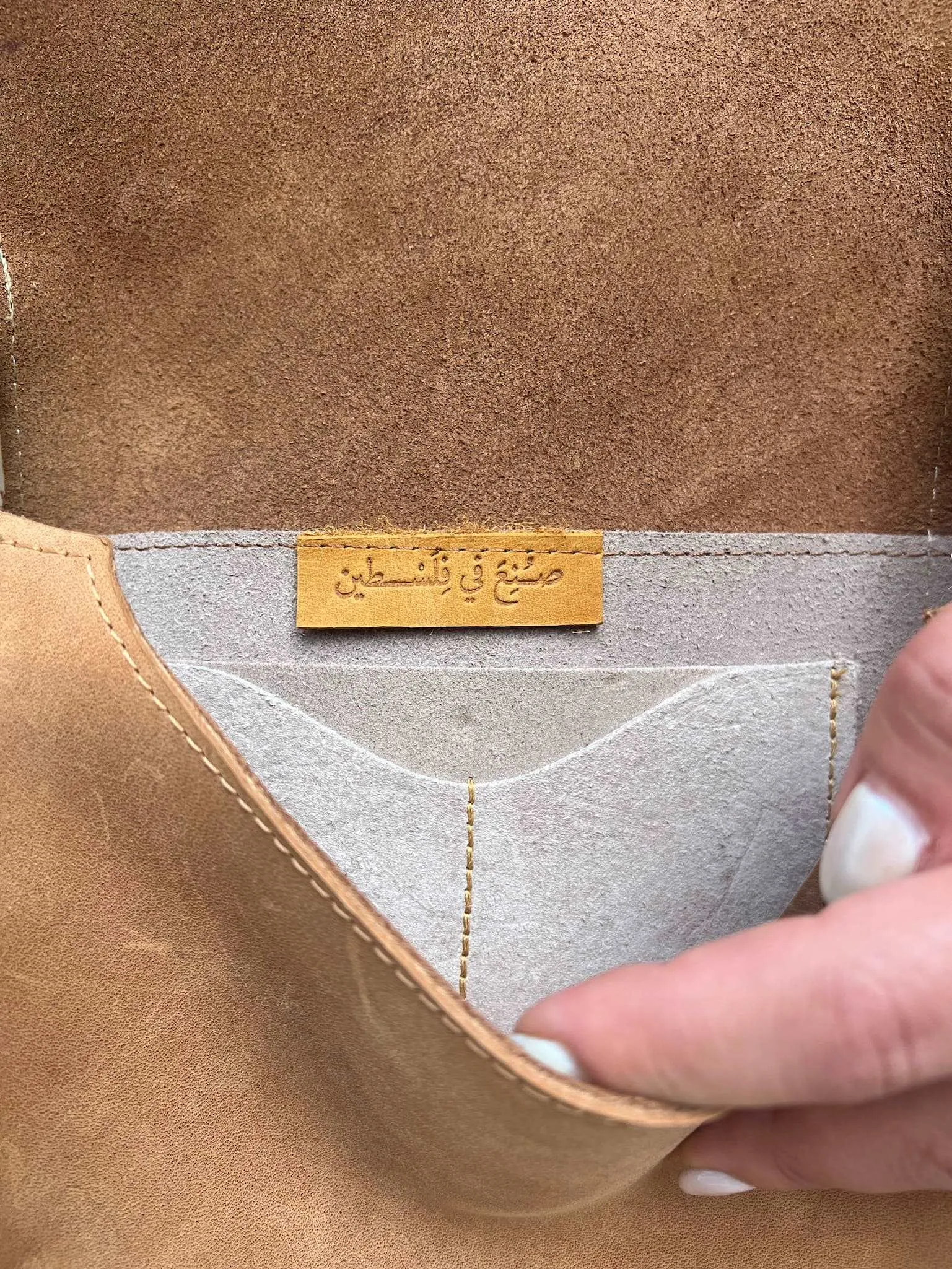 Suede Leather Crossbody Bag - Camel