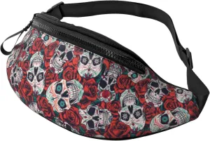 Sugar Skull Rose Flower Fashion Casual Fanny Pack Waist Bag Men Women Adjustable Belt Waist Bag For Travel Hiking Cycling Running Festival Carnival