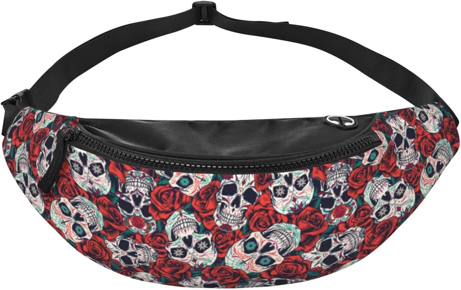 Sugar Skull Rose Flower Fashion Casual Fanny Pack Waist Bag Men Women Adjustable Belt Waist Bag For Travel Hiking Cycling Running Festival Carnival