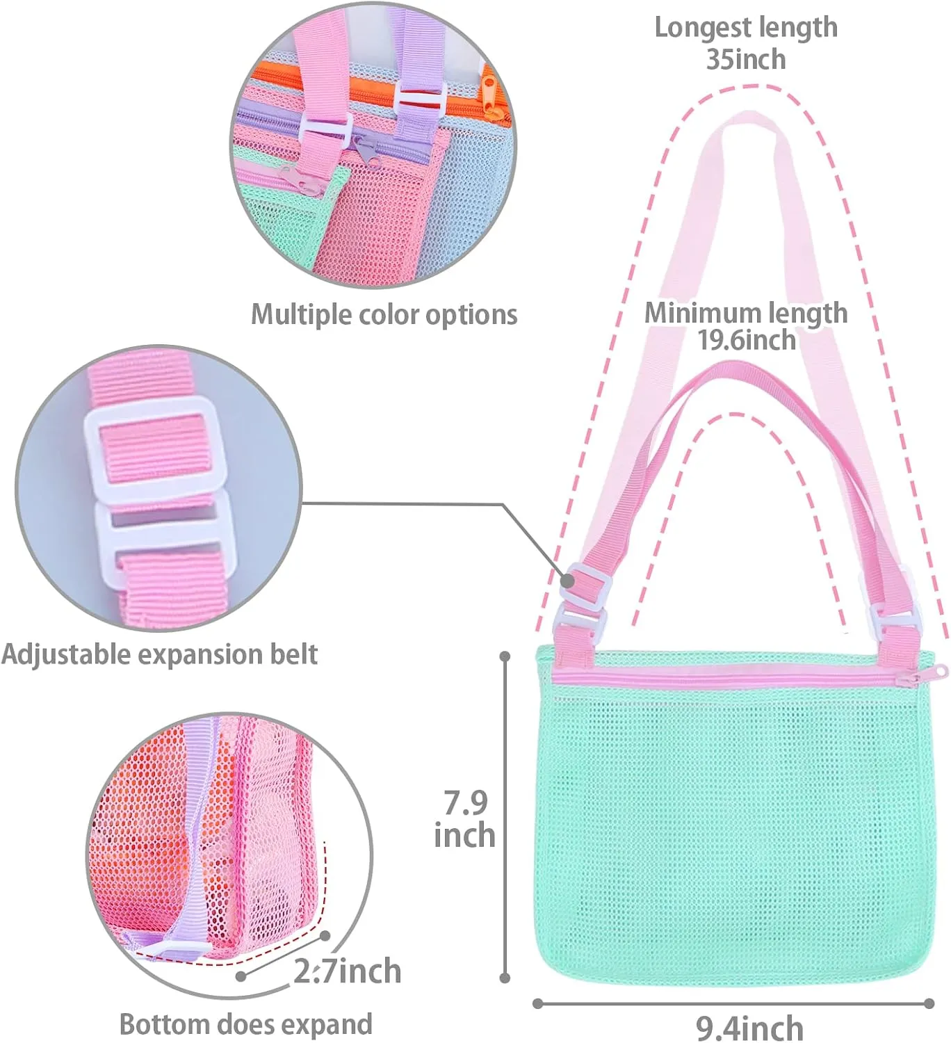 Tagitary Beach Toy Mesh Beach Bag Kids Shell Collecting Bag Beach Sand Toy Seashell Bag Swimming Accessories for Boys and Girls(Only Bags,A Set of 3)