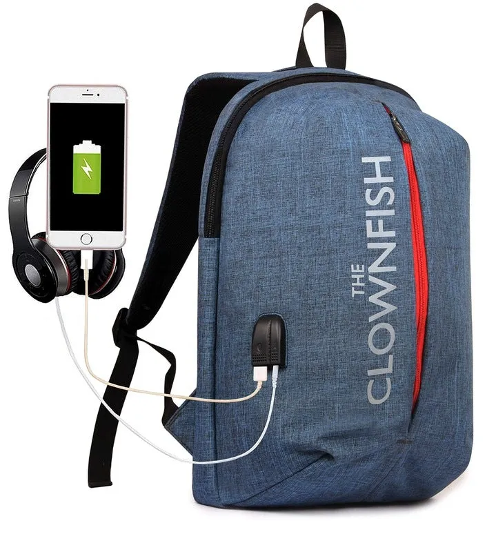 THE CLOWNFISH Foxtrot Laptop Backpack - USB Port, Water Bottle Pocket | 25L | Pacific Blue