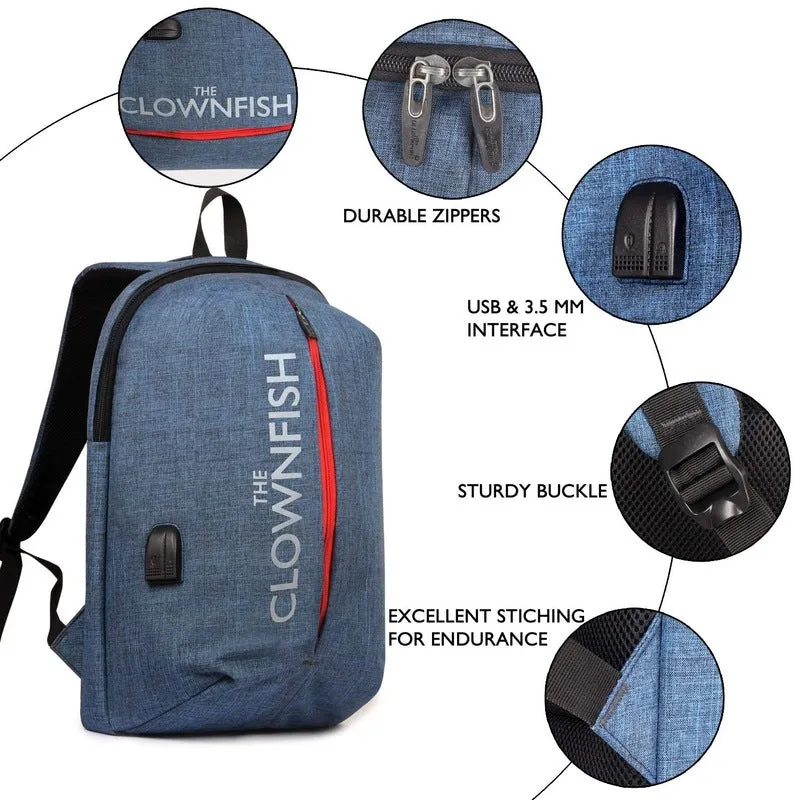 THE CLOWNFISH Foxtrot Laptop Backpack - USB Port, Water Bottle Pocket | 25L | Pacific Blue