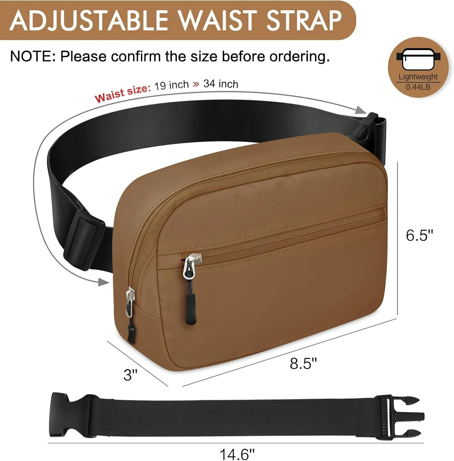 TORRYZA 2L Capacity Cross Body Fanny Packs for Women Men with Adjustable Strap, Lightweight Everywhere Belt Bag Bum Bag for Walking Workout Outdoors Casual (Brown)