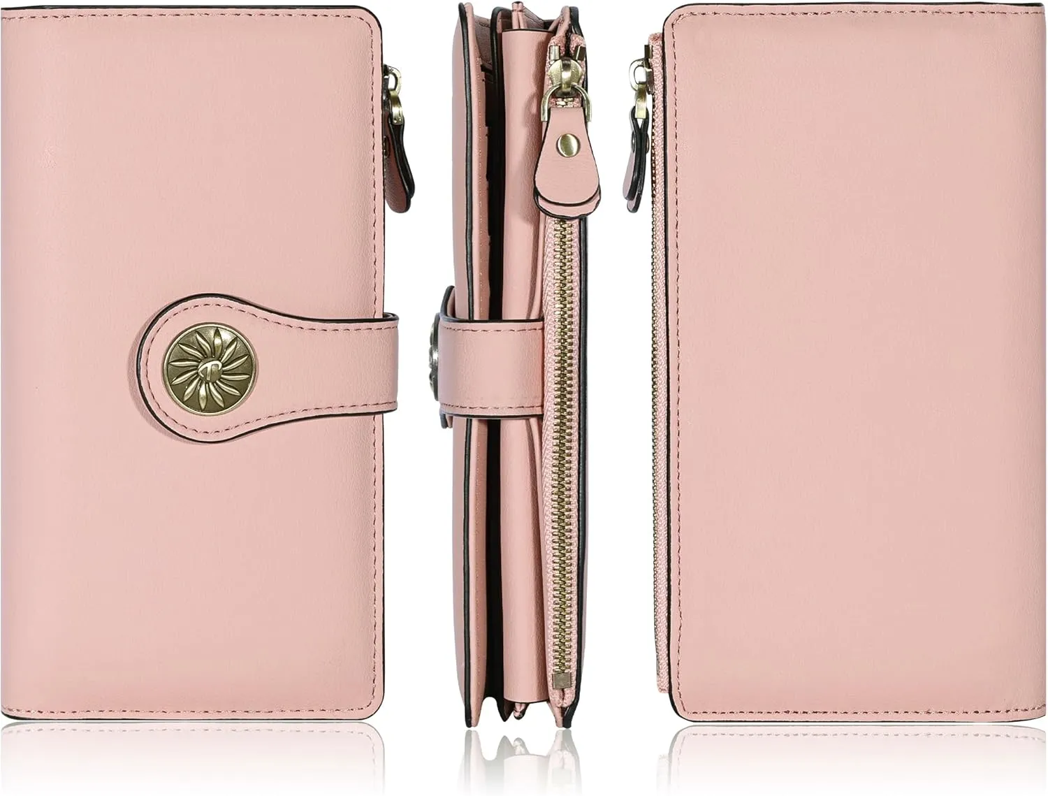 Travelambo Women's Wallet RFID Blocking Trifold Clutch Large Capacity Credit Card Holder Travel Purse