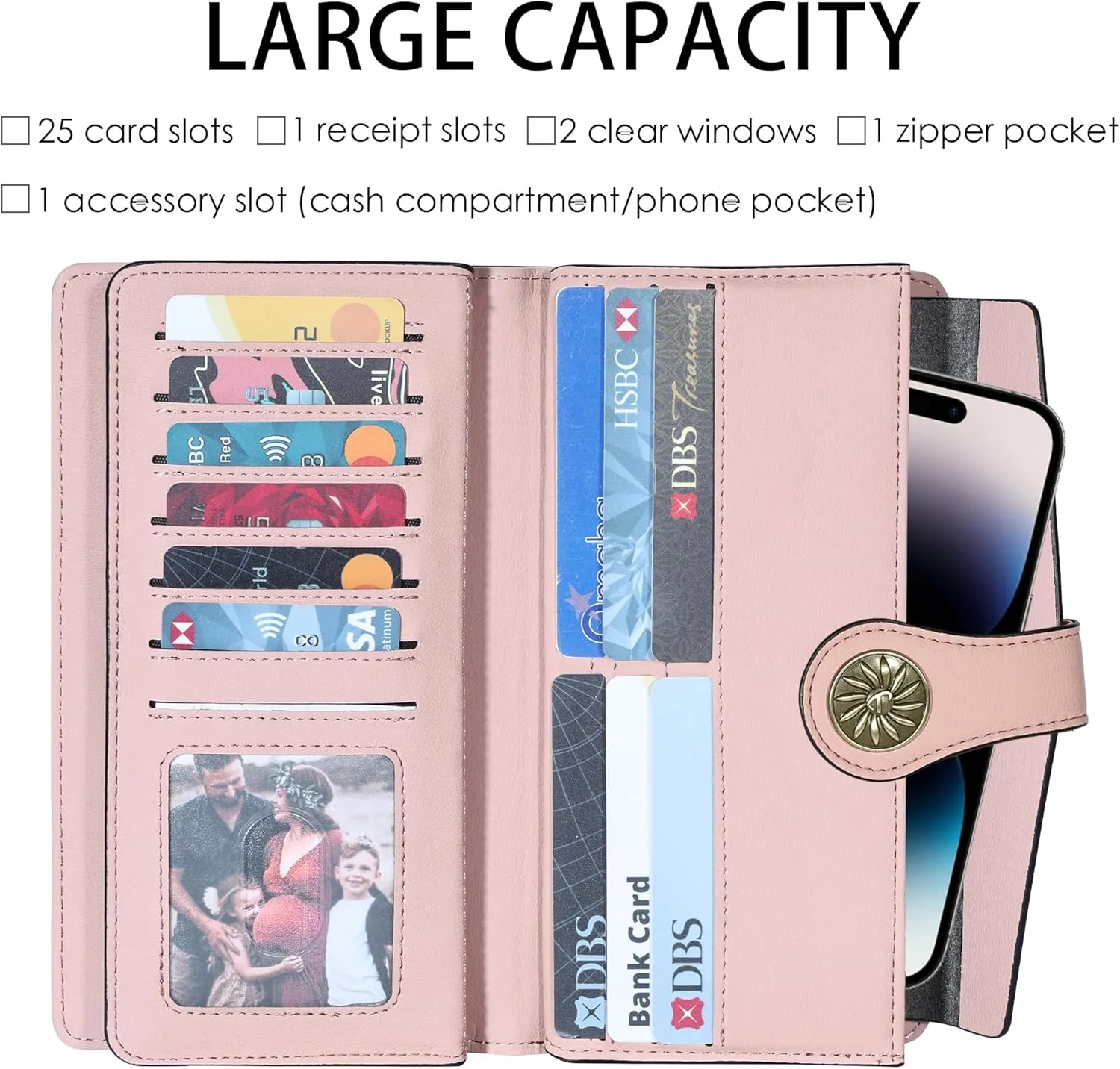 Travelambo Women's Wallet RFID Blocking Trifold Clutch Large Capacity Credit Card Holder Travel Purse
