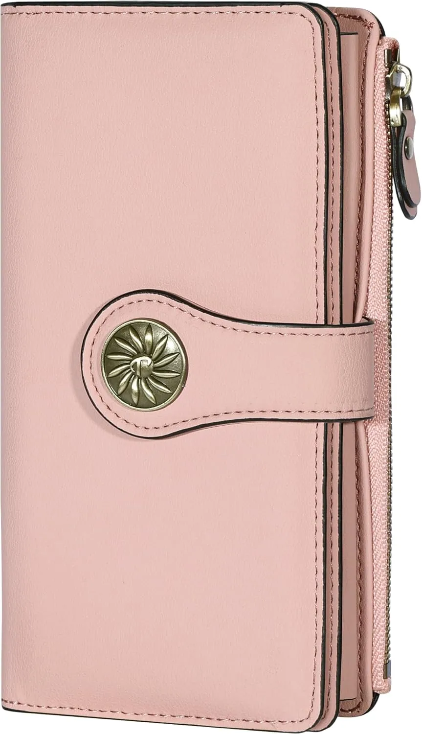 Travelambo Women's Wallet RFID Blocking Trifold Clutch Large Capacity Credit Card Holder Travel Purse