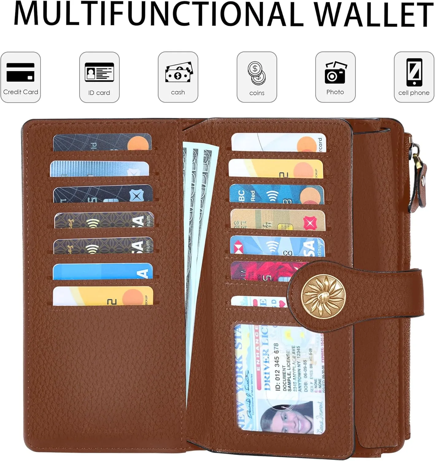 Travelambo Women's Wallet RFID Blocking Trifold Clutch Large Capacity Credit Card Holder Travel Purse