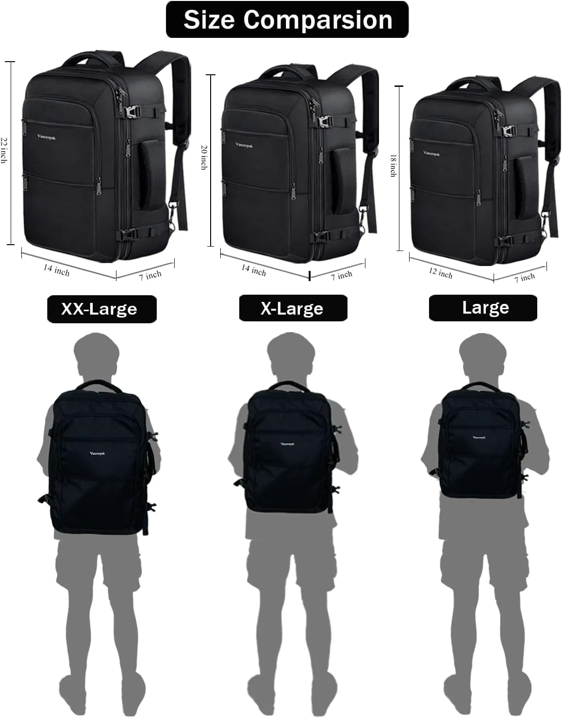 Vancropak 35L Carry on Bags for Airplanes, Luggage Backpack for Travel, Flight Approved Travel Bag for Men & Women, Water Resistant Suitcase Backpack Weekender Business Daypack Overnight Bag, Black