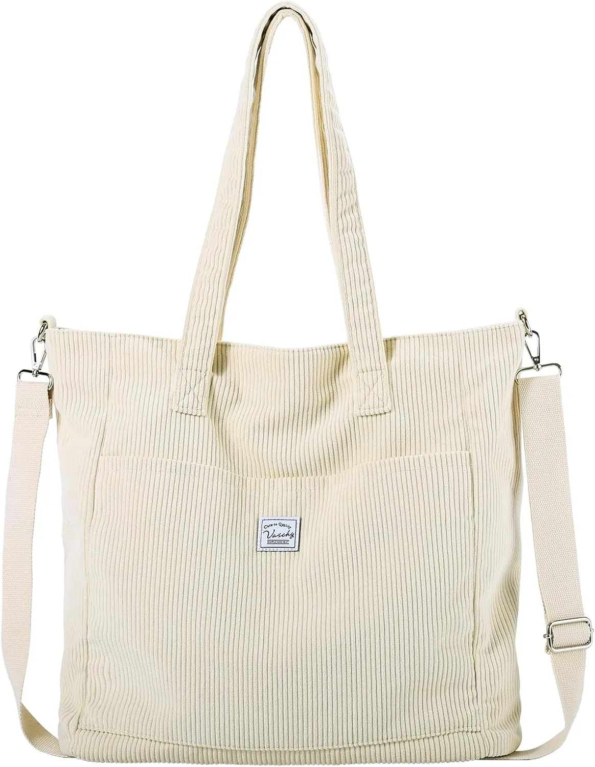 VASCHY Corduroy Tote Bag for Women,Casual Lightweight Large Work Tote with Zipper Hobo Shoulder Crossbody Bag Purse