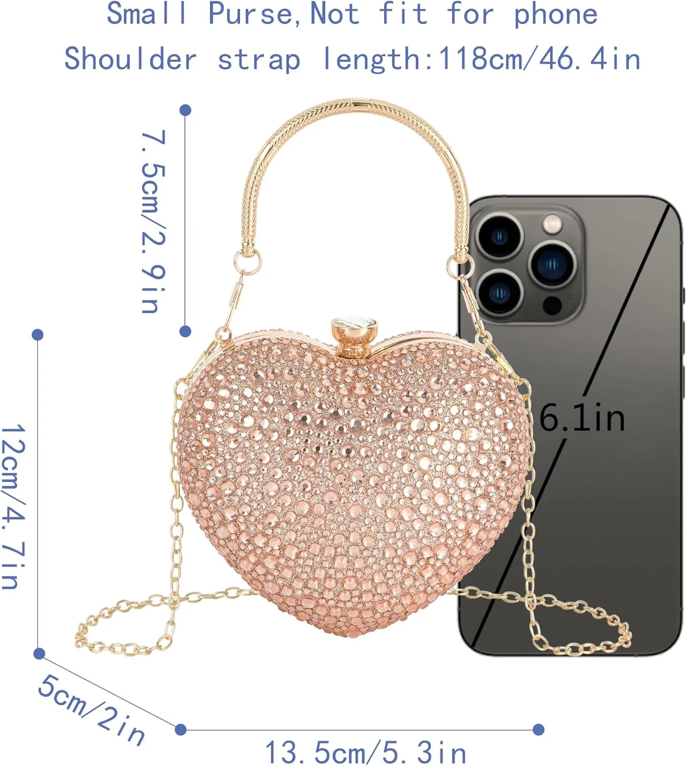 Women Heart Shaped Clutch Handbag Wedding Party Evening Bag Mini Chain Purse Cocktail Prom Tote Shoulder Bag