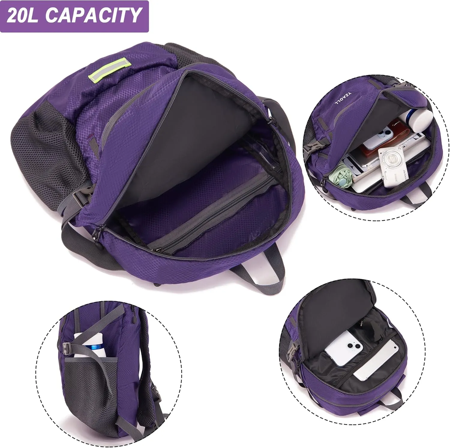 YZAOLL Ultra Lightweight Packable Backpack 20L Foldable Backpack Water Resistant Daypack for Women Men Travel Hiking Backpack
